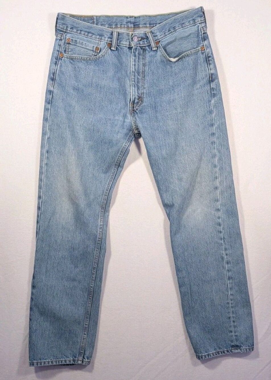 Levi's 505 Regular Fit Jeans Men's Size 34x32 Light Wash Blue Denim Pants